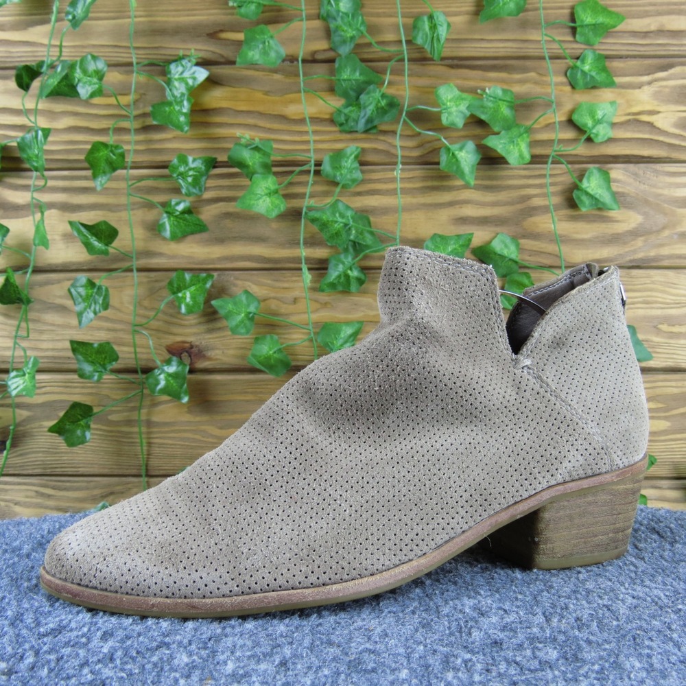 Dolce Vita Women's 9 Taupe Suede Perforated Booties Block Heel Ankle Zip Boot